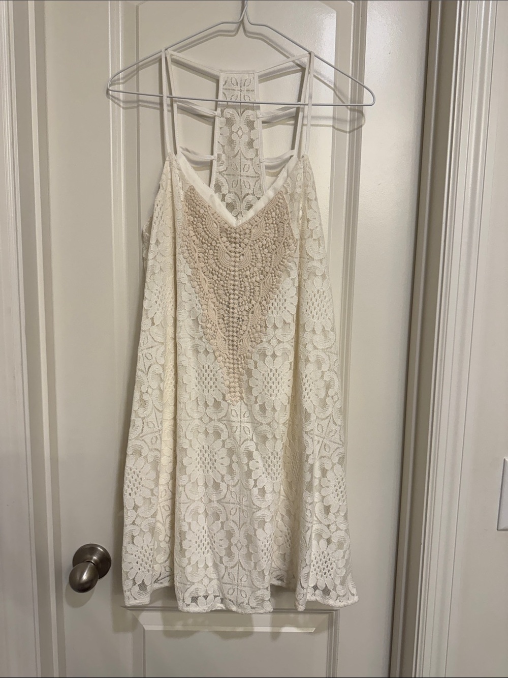 Speechless Cream Crochet Lace dress with Beaded Bodice
